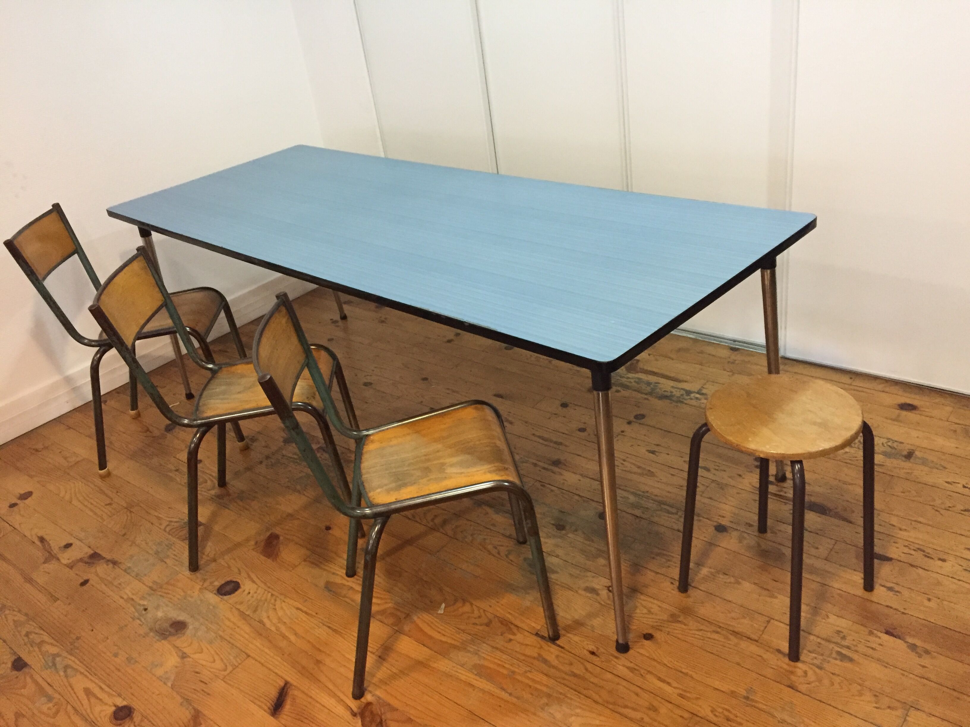 Blue formica table
