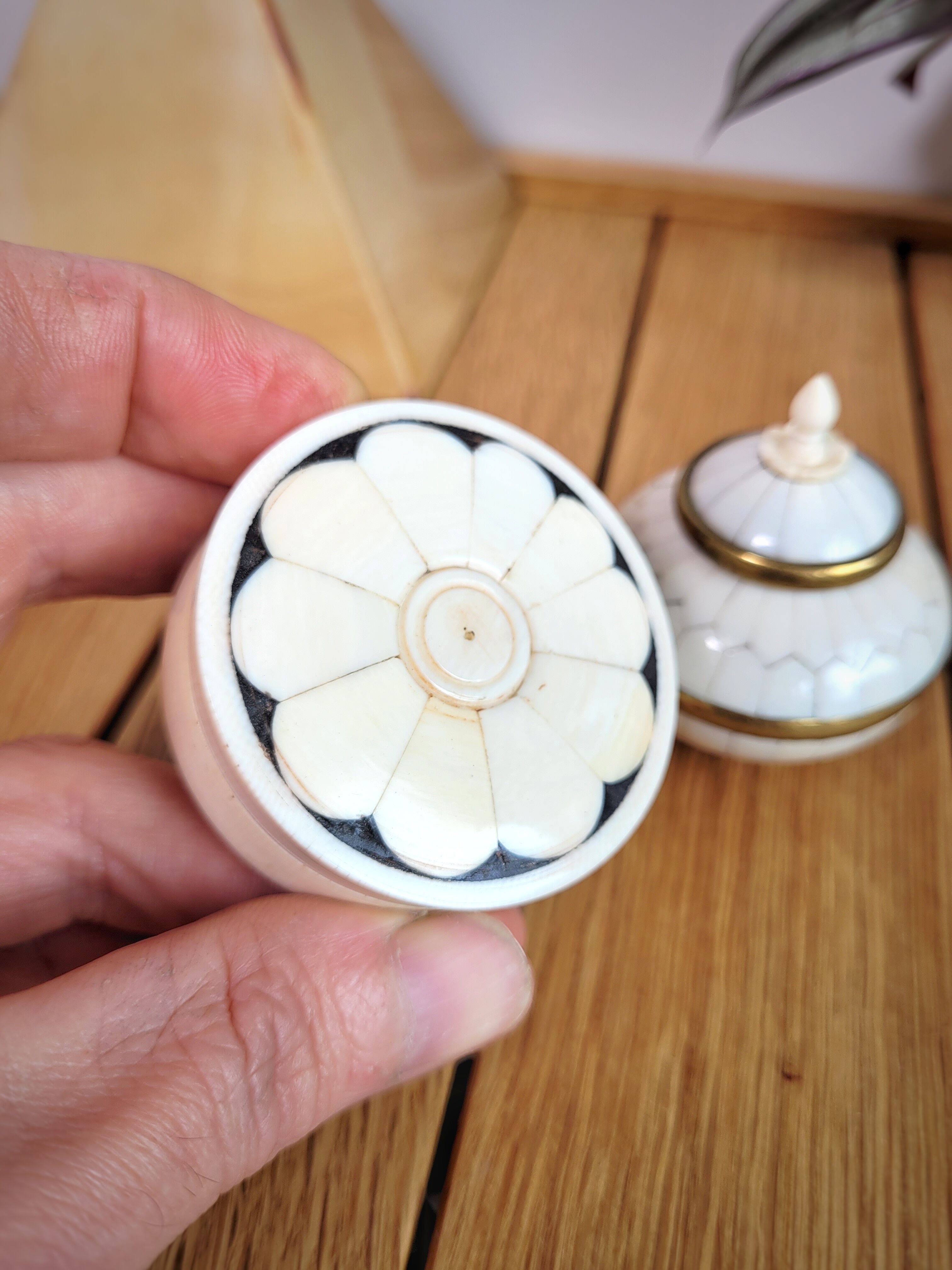 Pair ivory & brass boxes