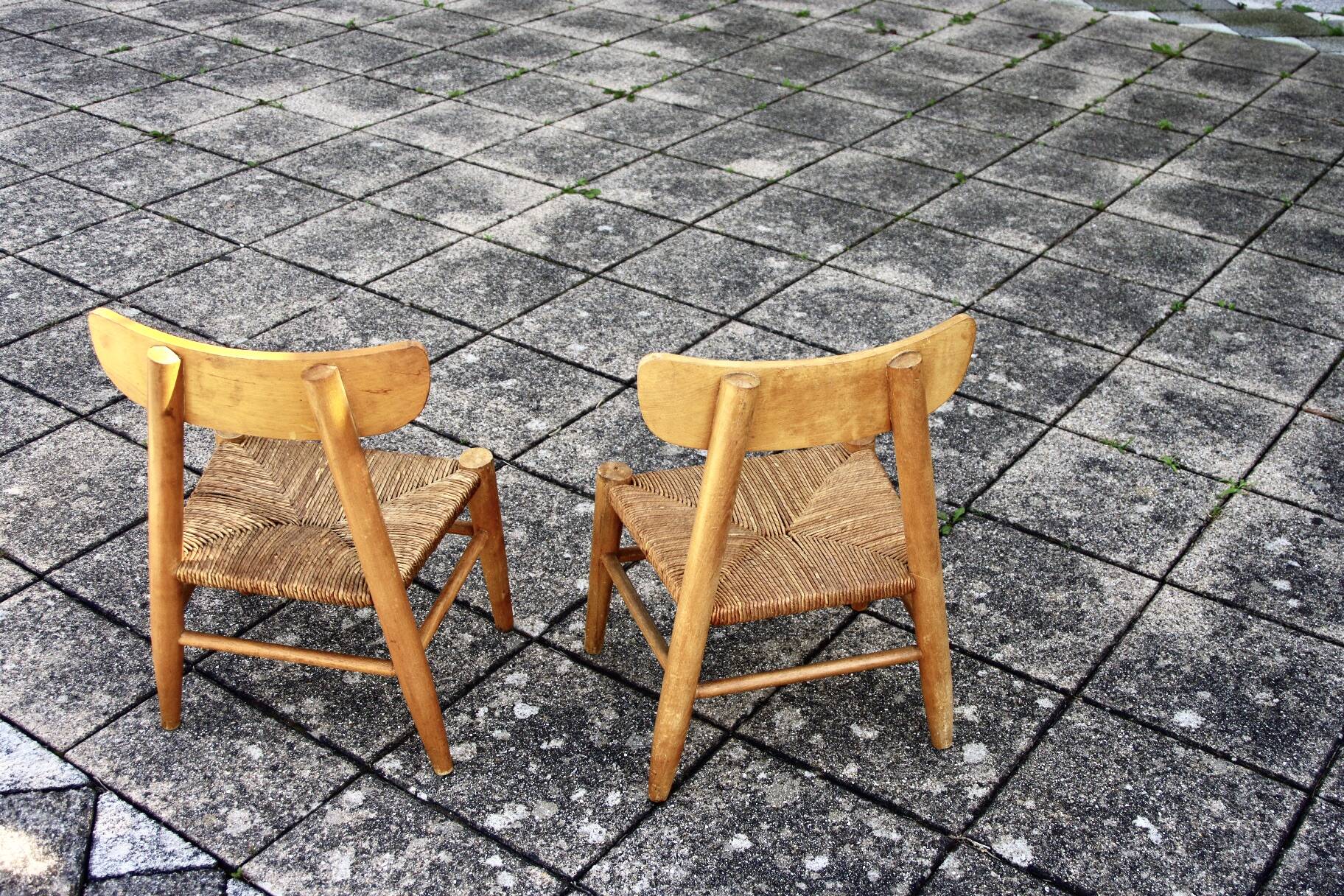 pair of vintage straw children's chairs 1950