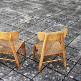 paire de chaises pour enfant vintage paillés 1950