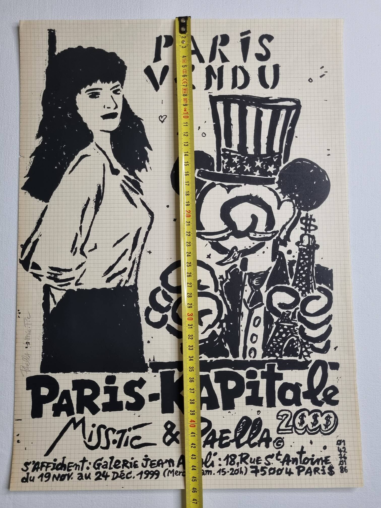 Affiche signée MissTic Paella 1999, Paris Kapitale, édition Limitée Gal. Attali, 33 cm par 46 cm