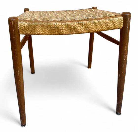 Scandinavian wooden and rope stool, 1950s-60s