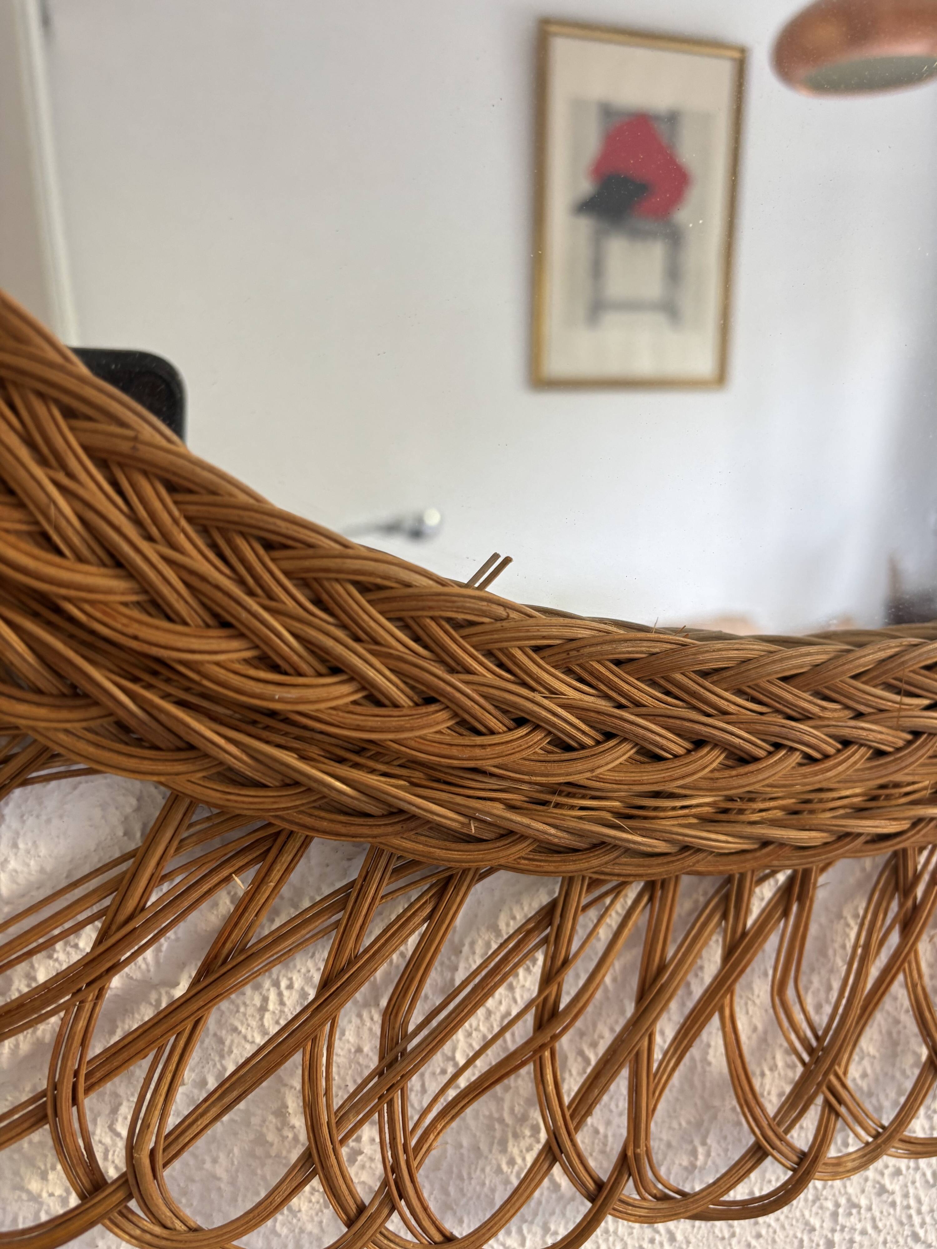 Vintage 1960 sun flower rattan wicker mirror - 68 x 58 cm