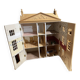 Large wooden dollhouse with miniature furniture