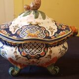 Desvres earthenware tureen and tray. Hand decor.