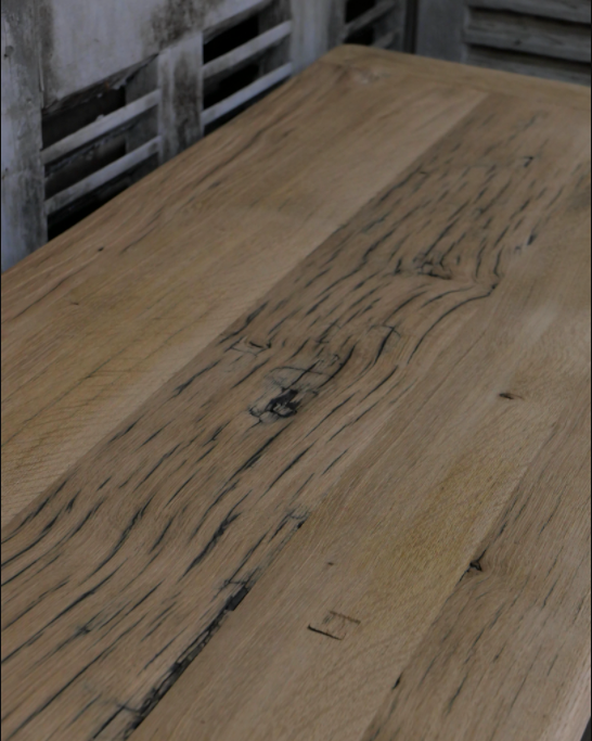 Military furniture metal console with wooden top and 6 drawers