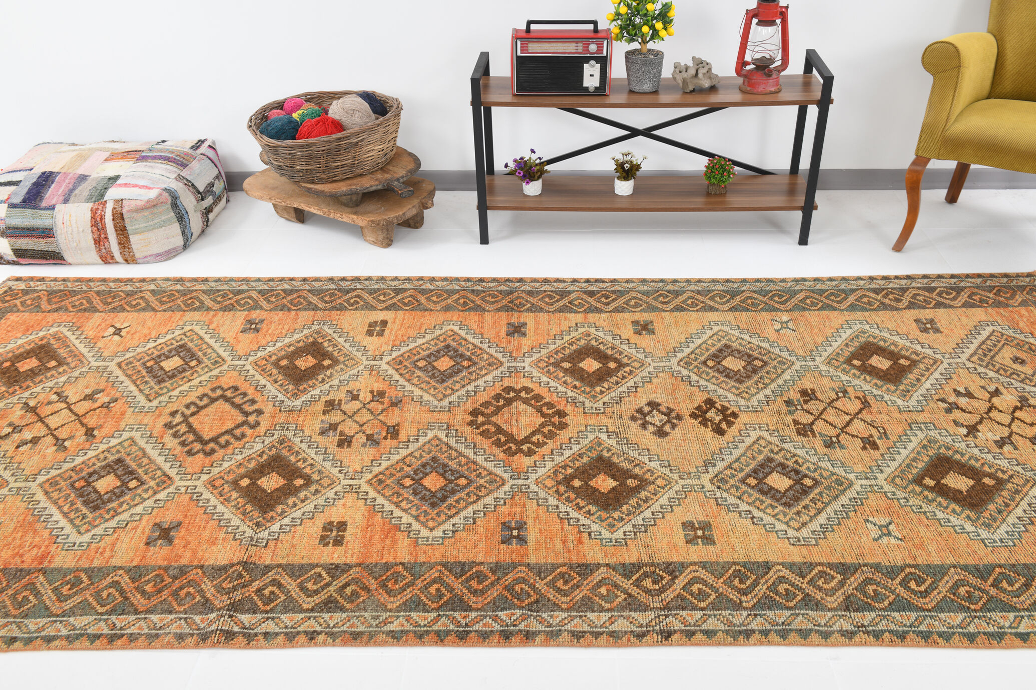 5x11 orange and brown vintage tapis rug, 352x162cm