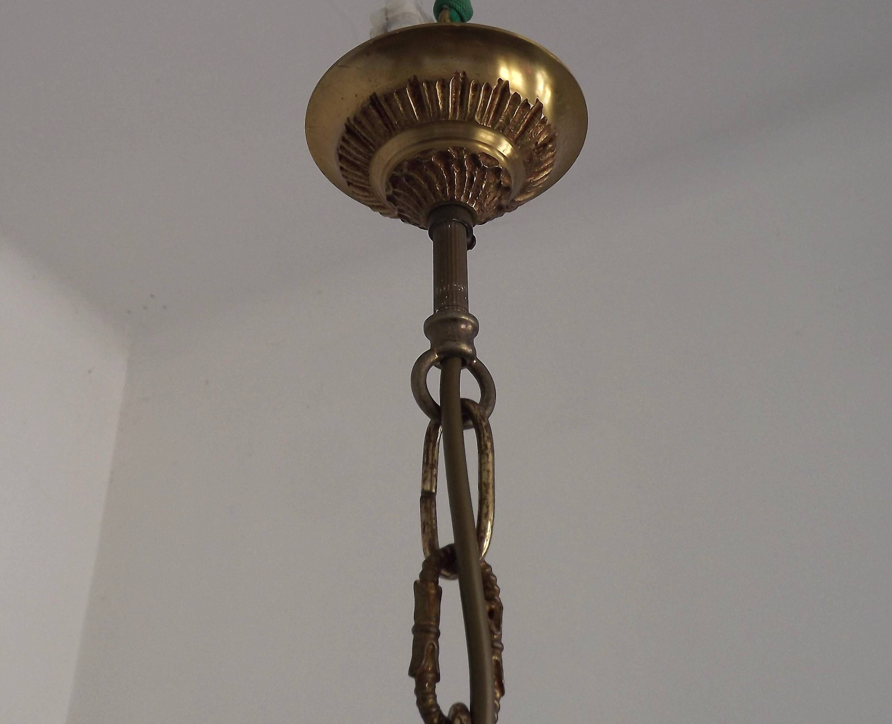 Petite Brass Vintage French Mid Century Traditional 3 Light Chandelier 5365