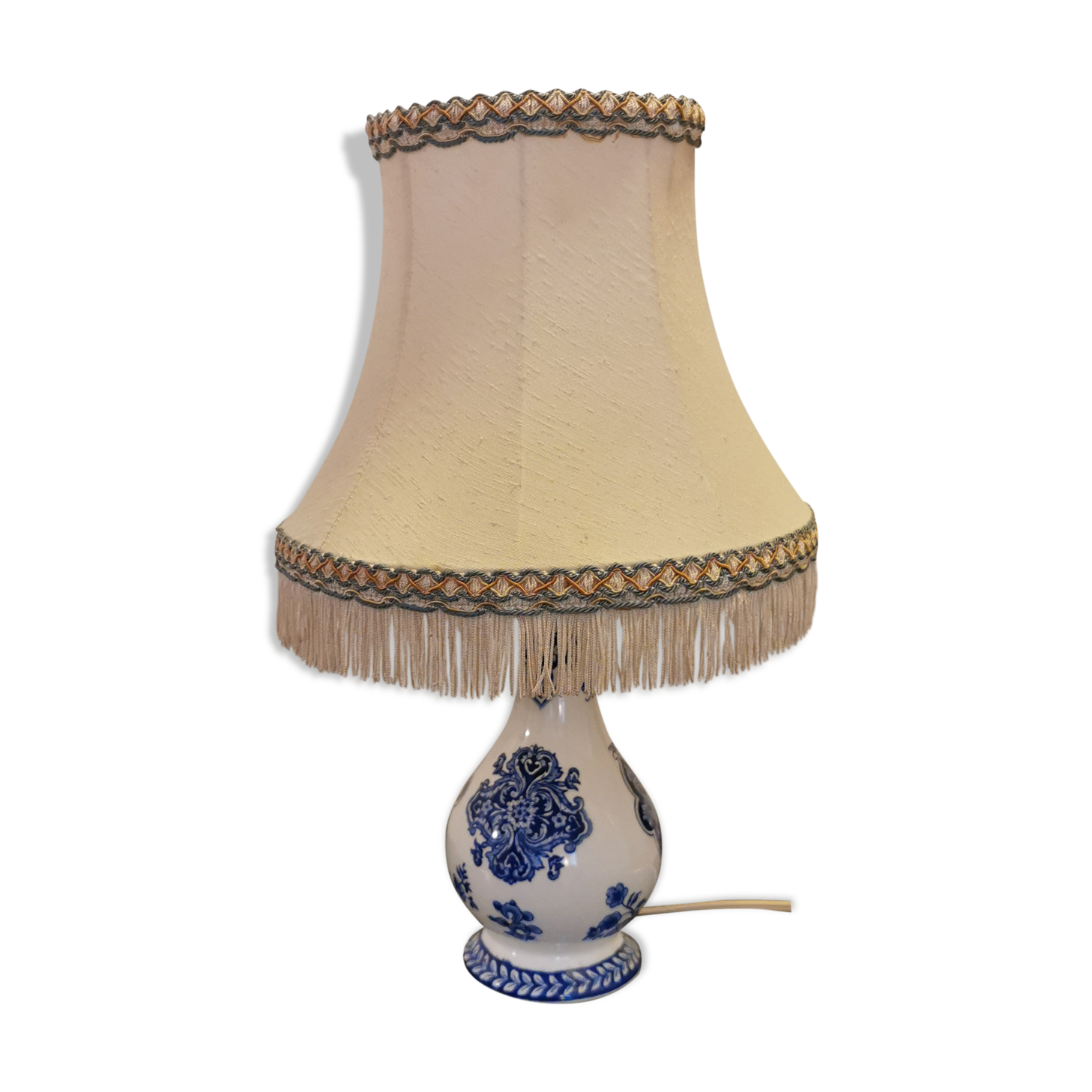 Gien porcelain lamp fringed lampshade