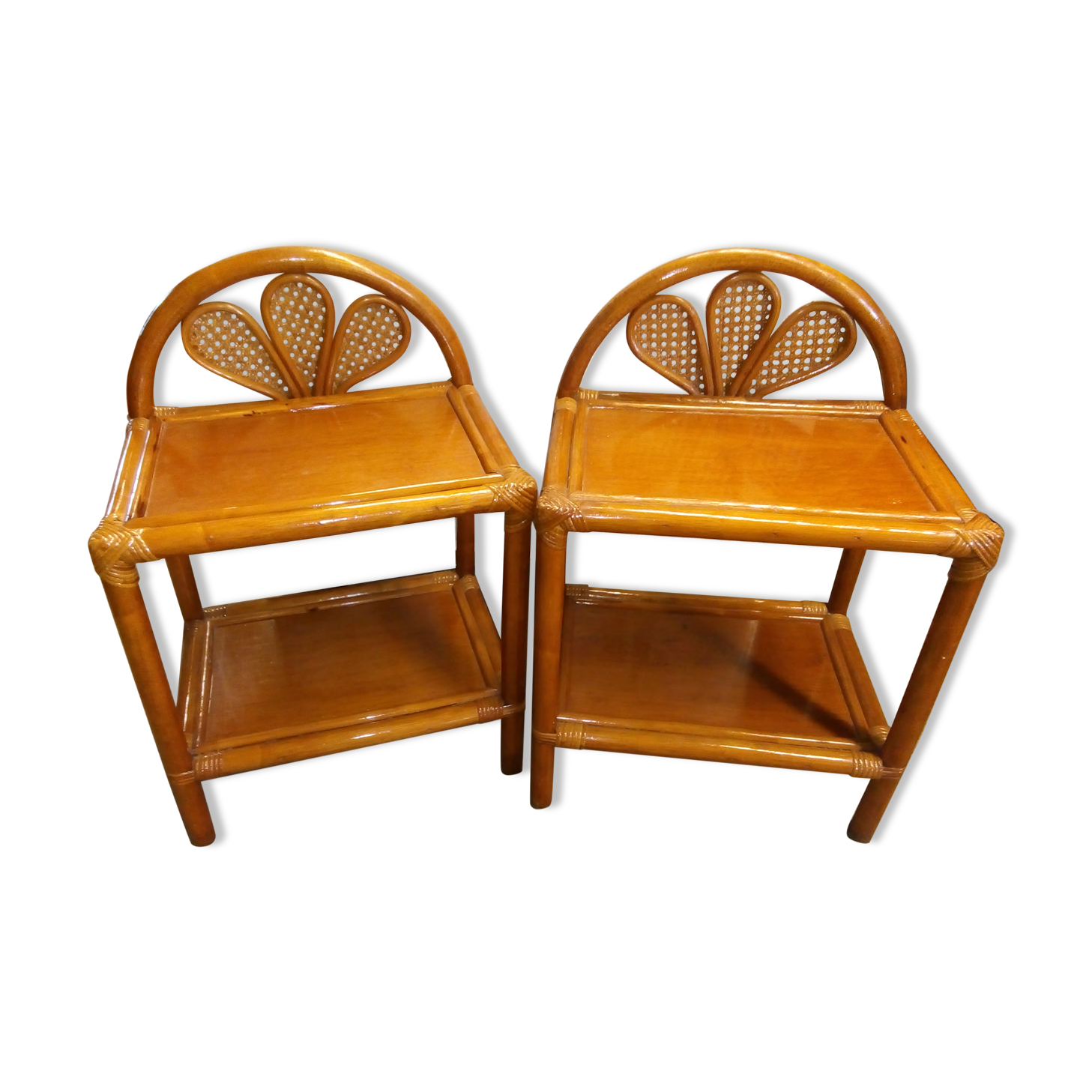 Pair of bedside bamboo rattan night tables