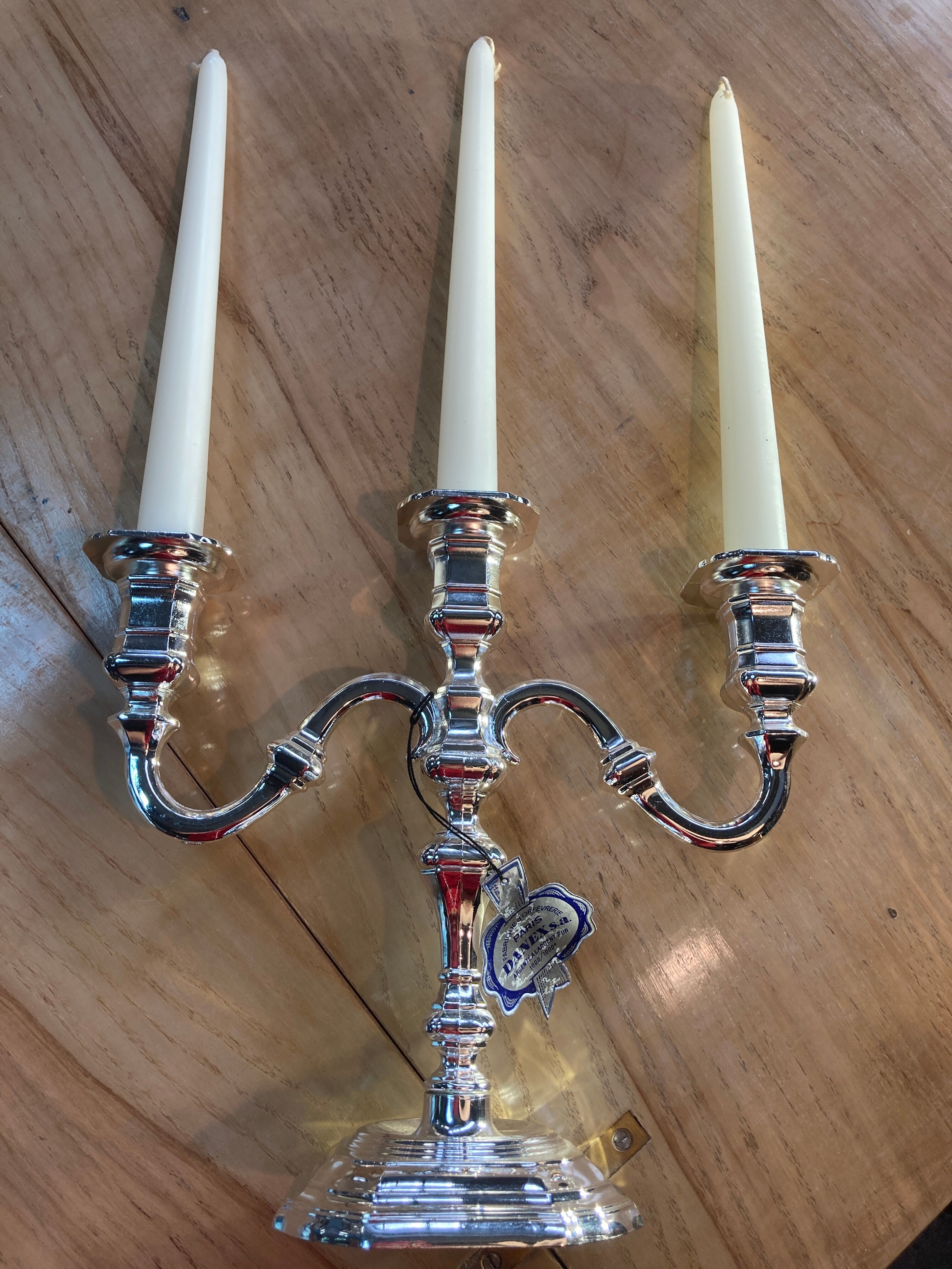 3-pointed silver candlestick with pure silver 1000/1000e