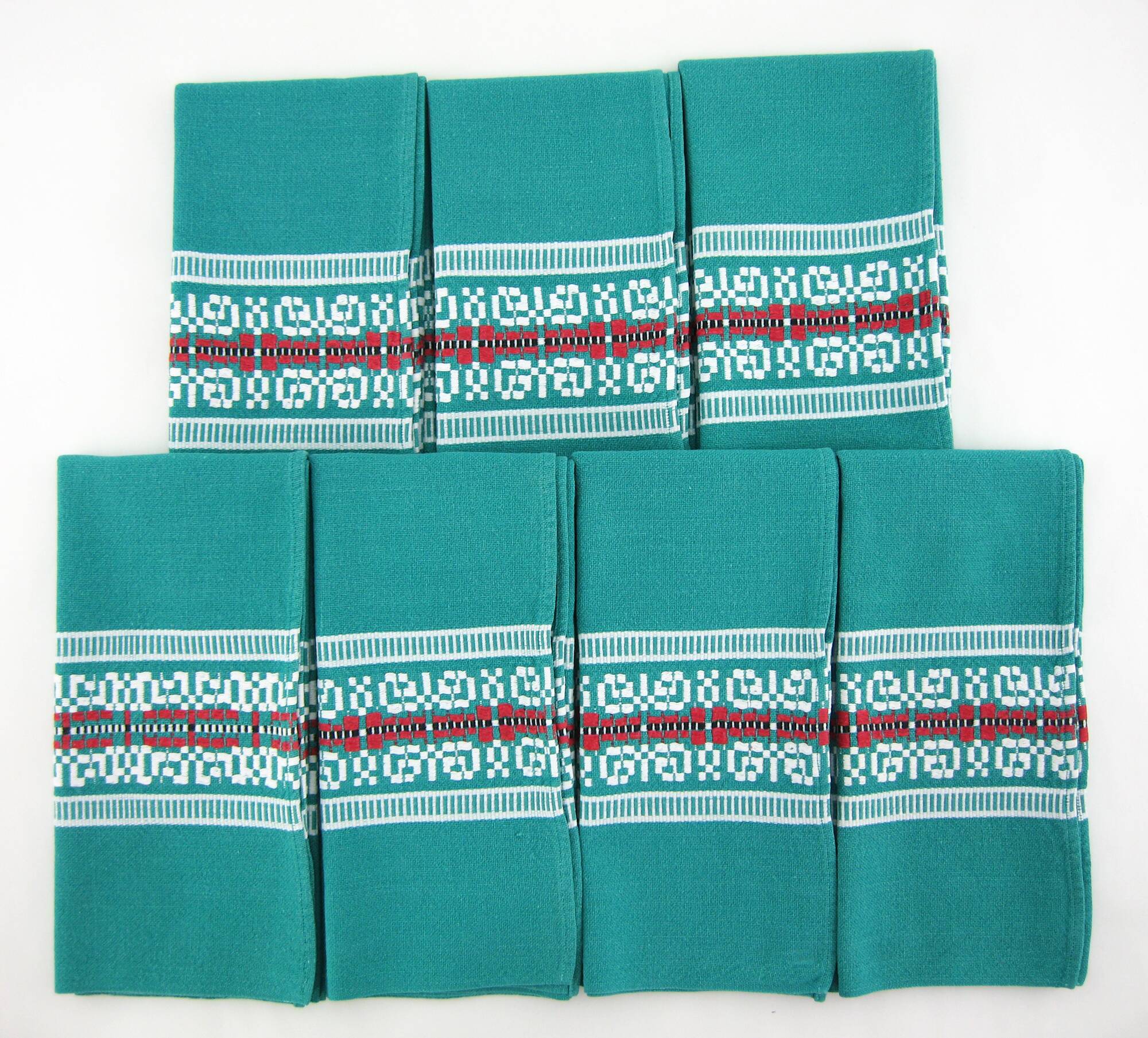 7 green cotton napkins - Basque Country France - vintage 60s