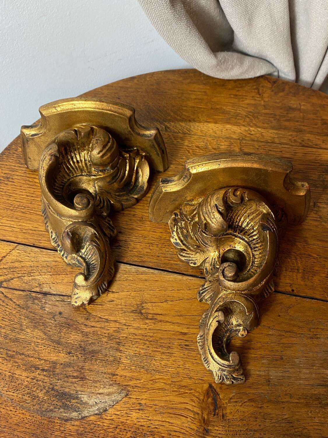 Pair of gilded wood wall consoles