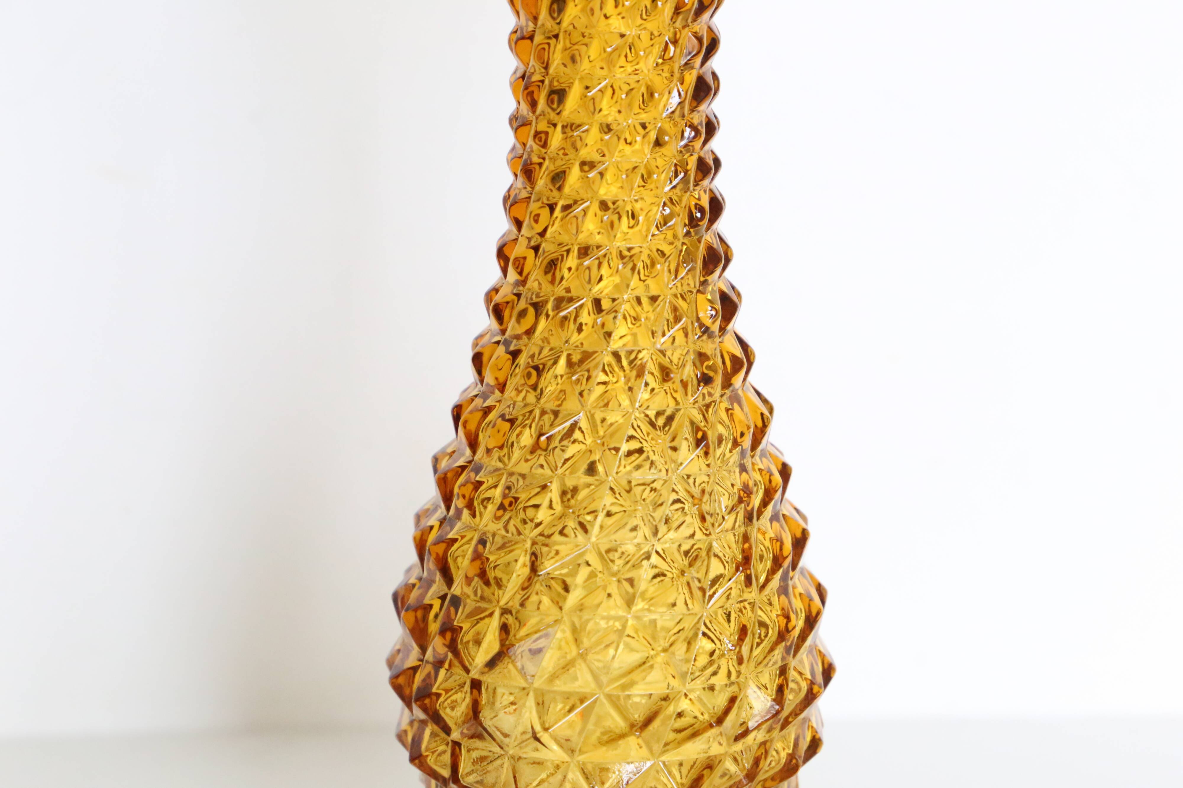 Amber glass vase, diamond tip, vintage