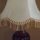 French Mid Century Round Turned Wood Table Lamp Cream Fringed Shade 5573