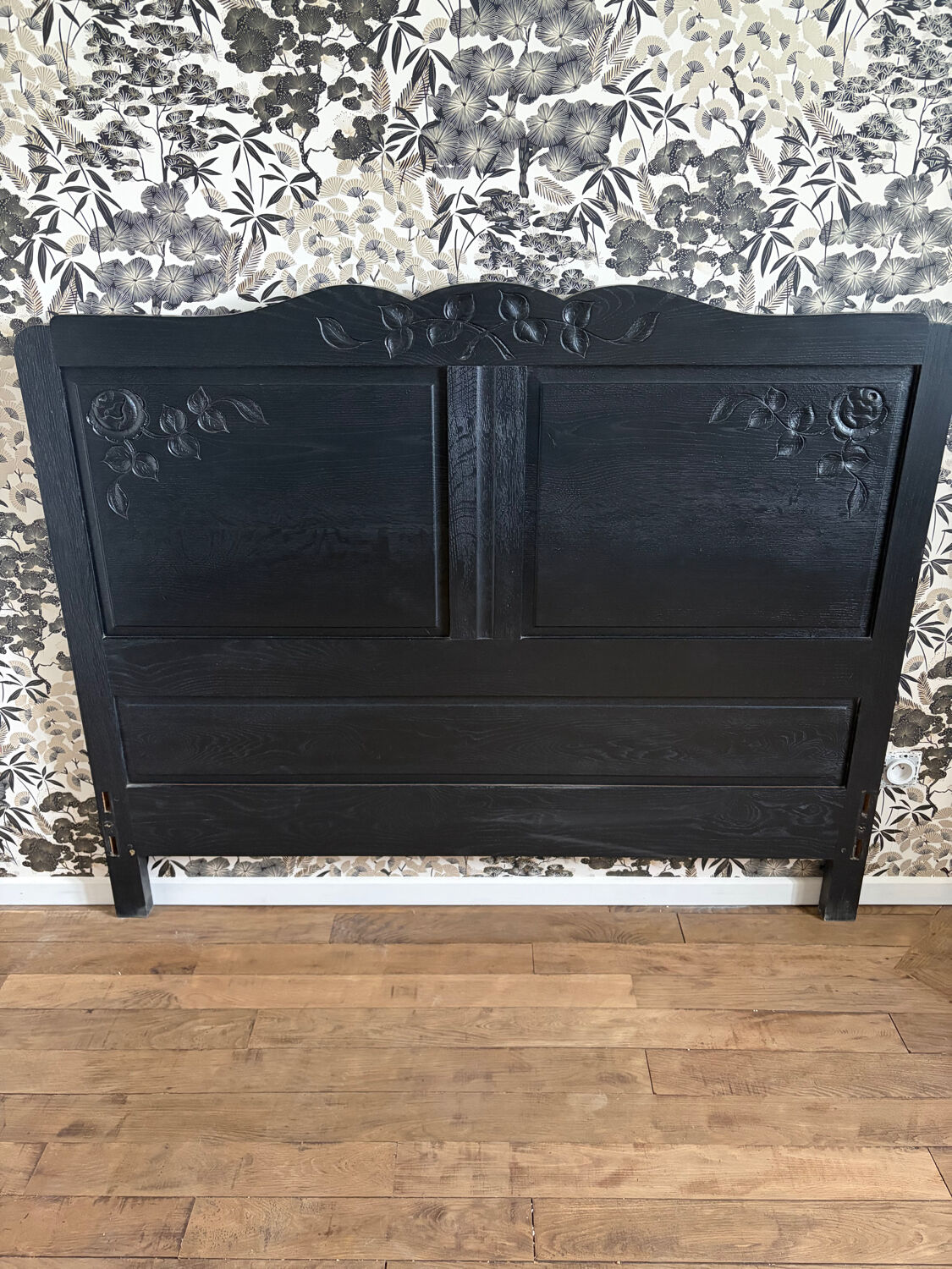 Vintage headboard 140 matte black refurbished Art Deco