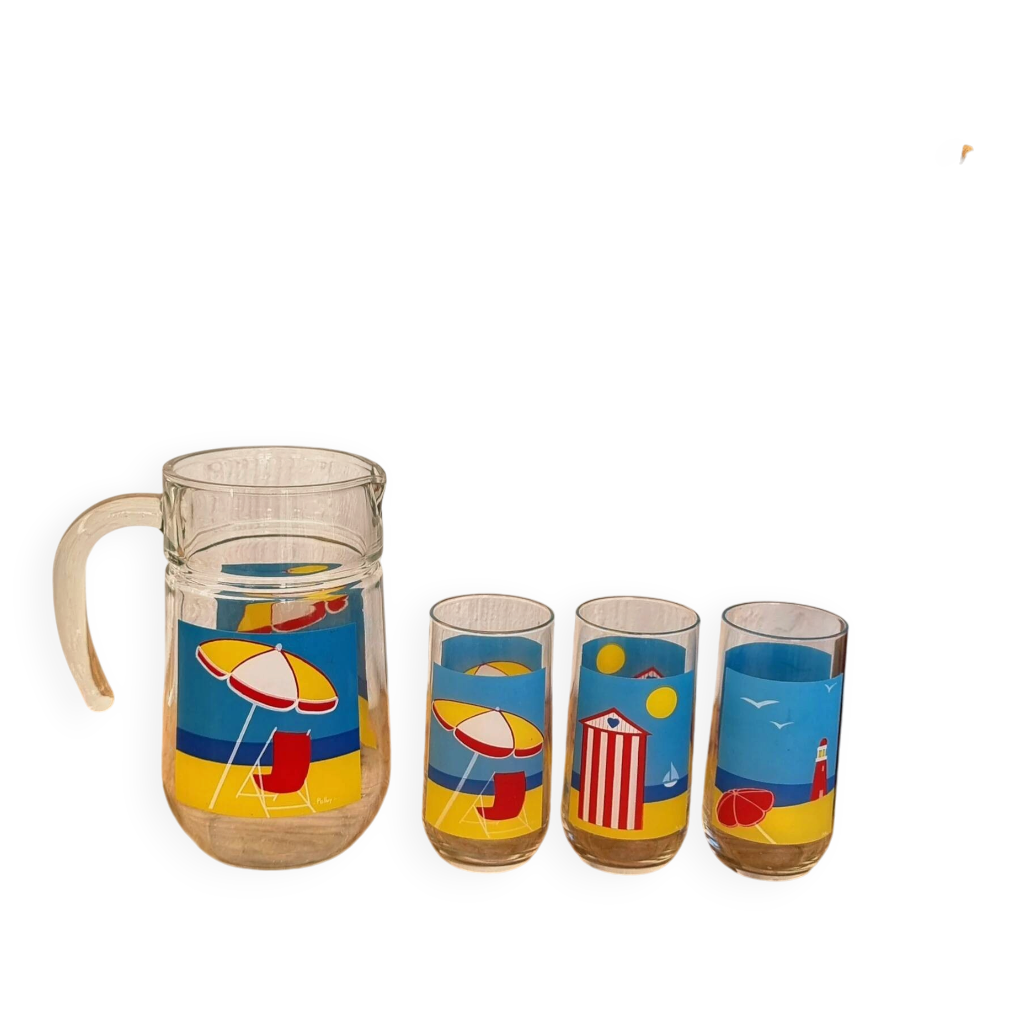 Vintage Palluy pitcher and glasses seaside spirit