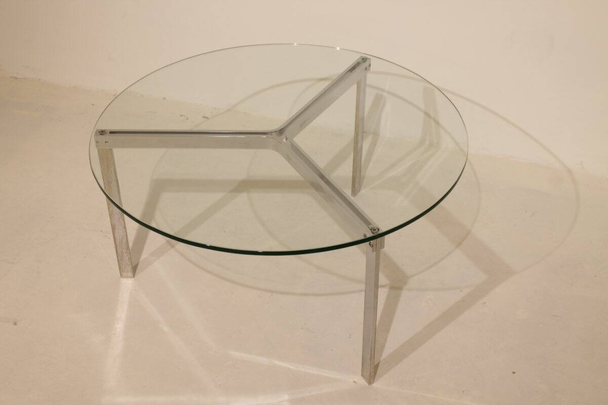 Table basse en verre et acier nickelé - Années 50/60