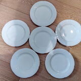 Set of 6 white porcelain dessert plates from Limoges