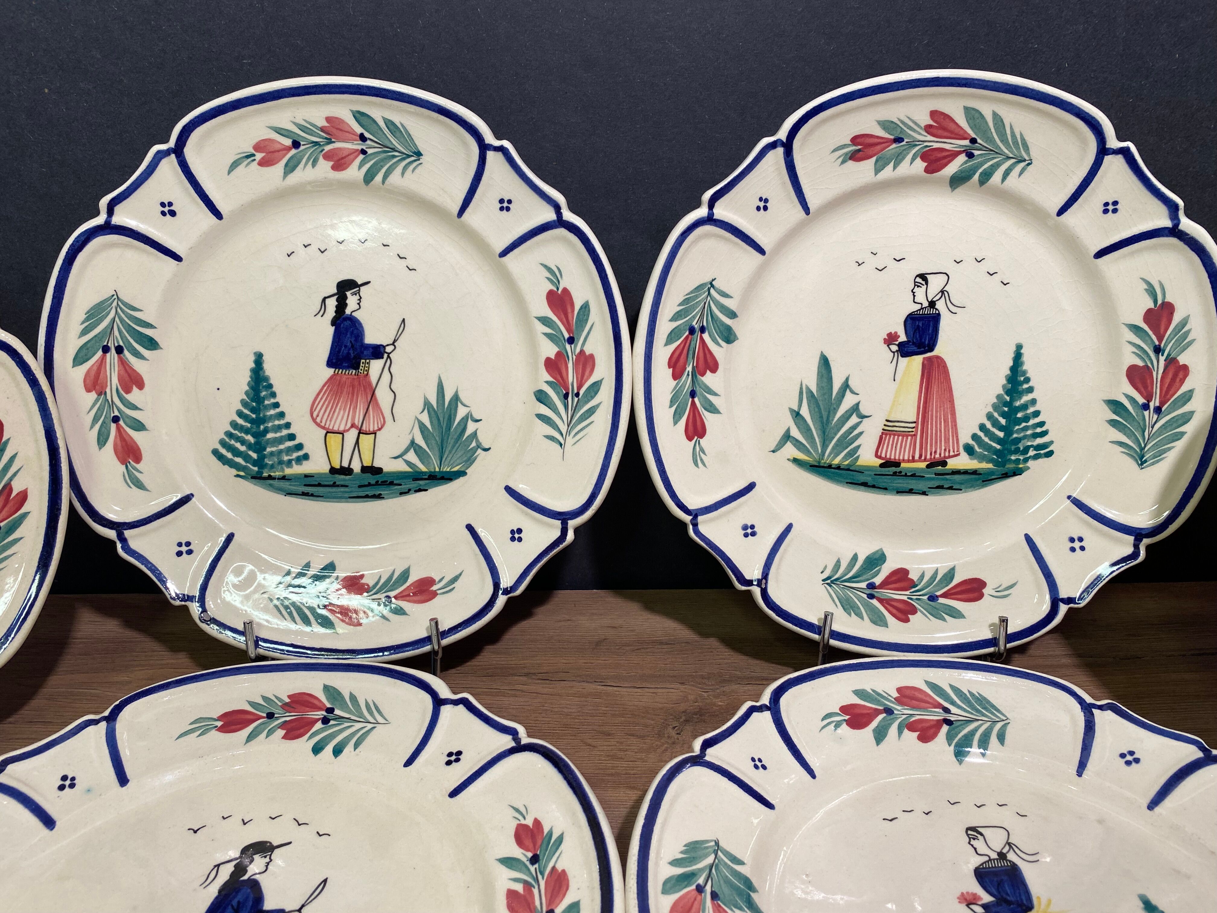 Six earthenware plates signed HB Quimper