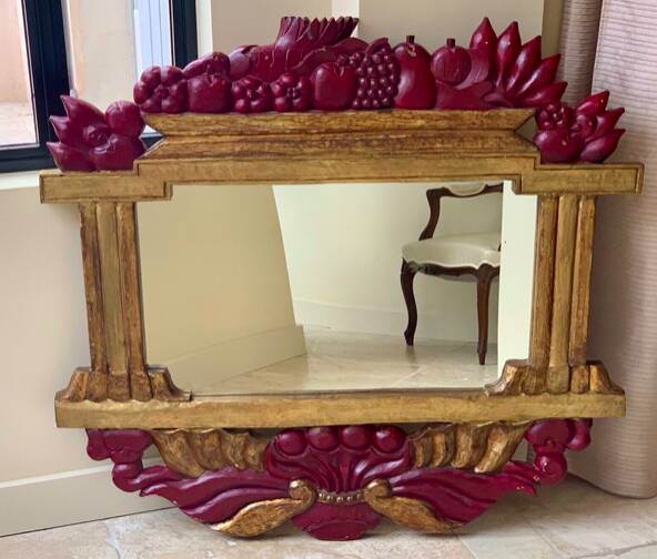 LARGE ITALIAN MIRROR in ART DECO style in gilded wood with fruit decoration