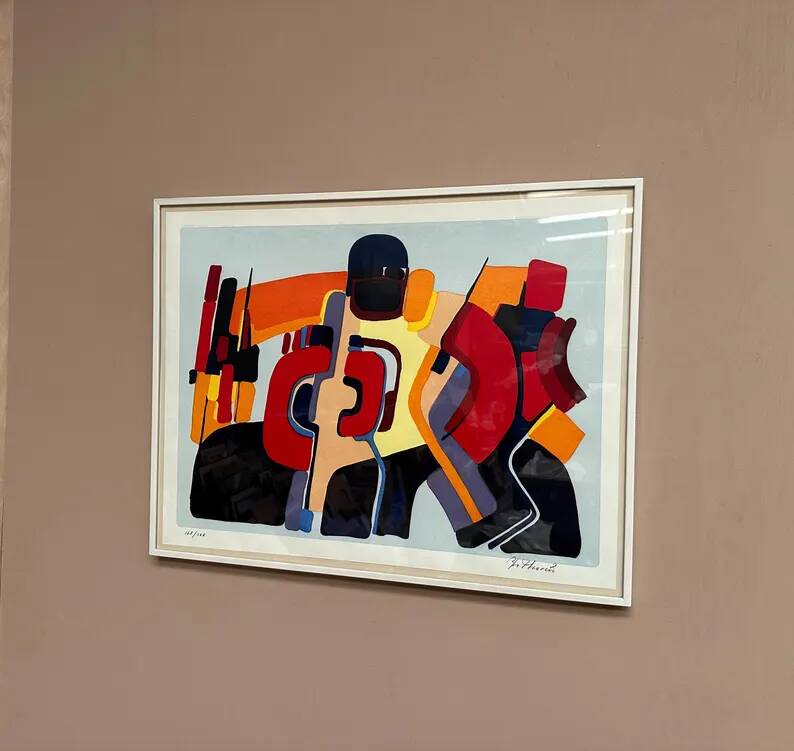 Original Swedish Colour Lithograph – “Composition” by Bo Thorén – Signed – Vintage & Framed