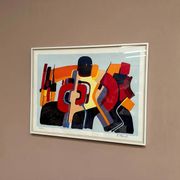 Lithographie en couleur originale suédoise – “Composition” par Bo Thorén – Signée – Vintage et encadrée