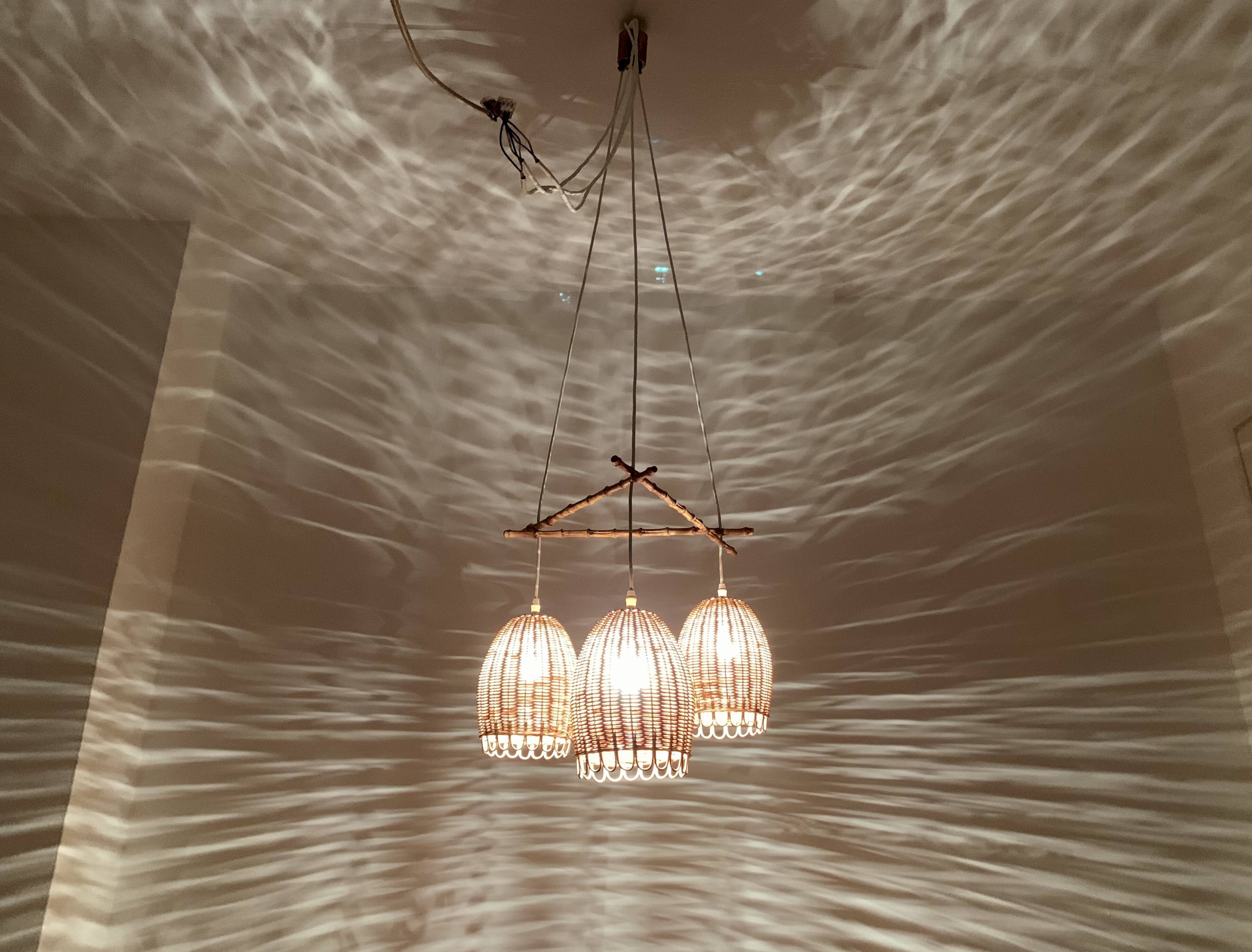 Wicker and Bamboo Cascading Lamp