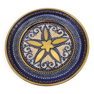 HB Quimper decorative plate in blue earthenware Vintage hand-beaded decor