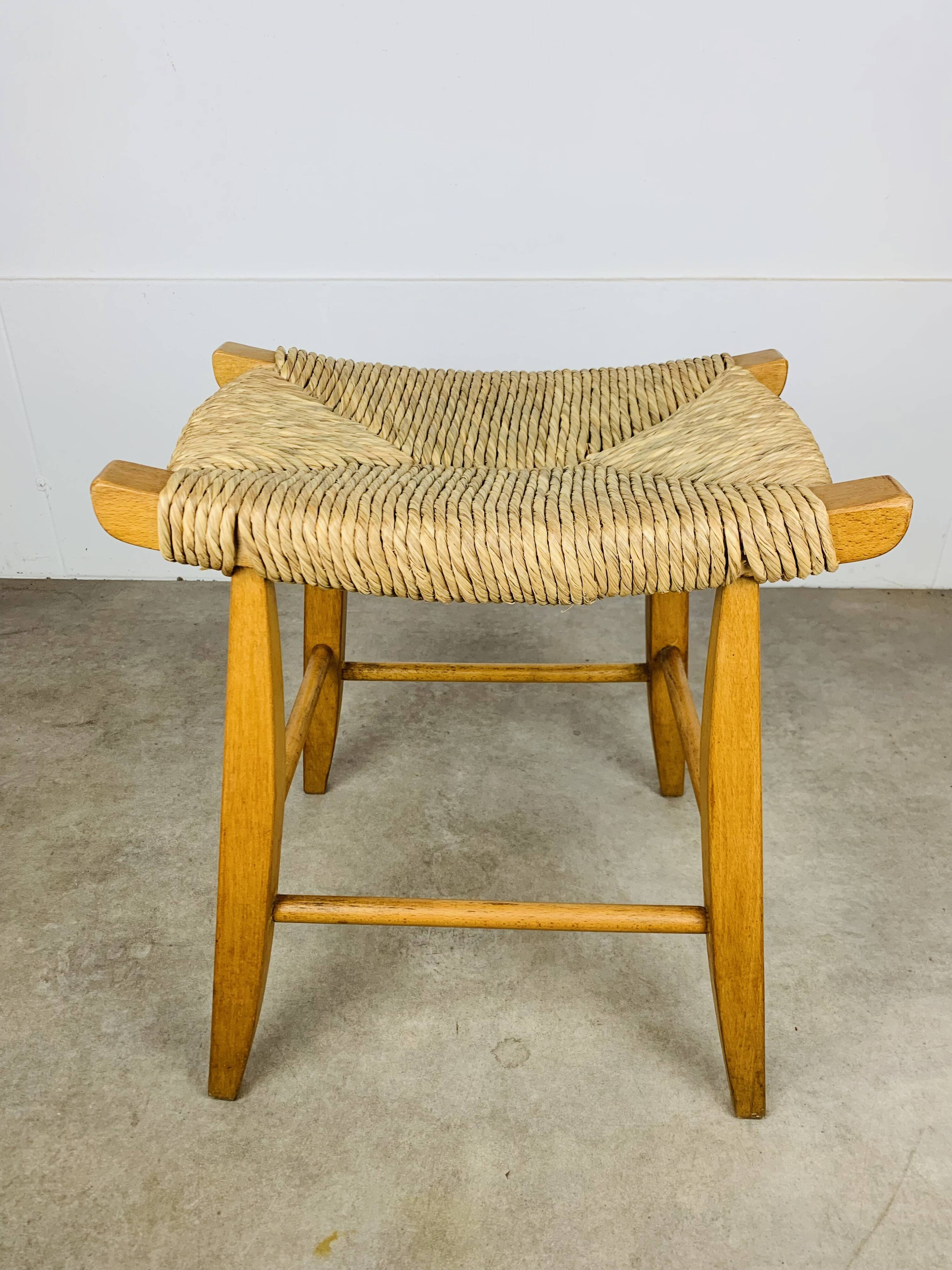 Bull stool straw and wood, Swiss design, 1950s