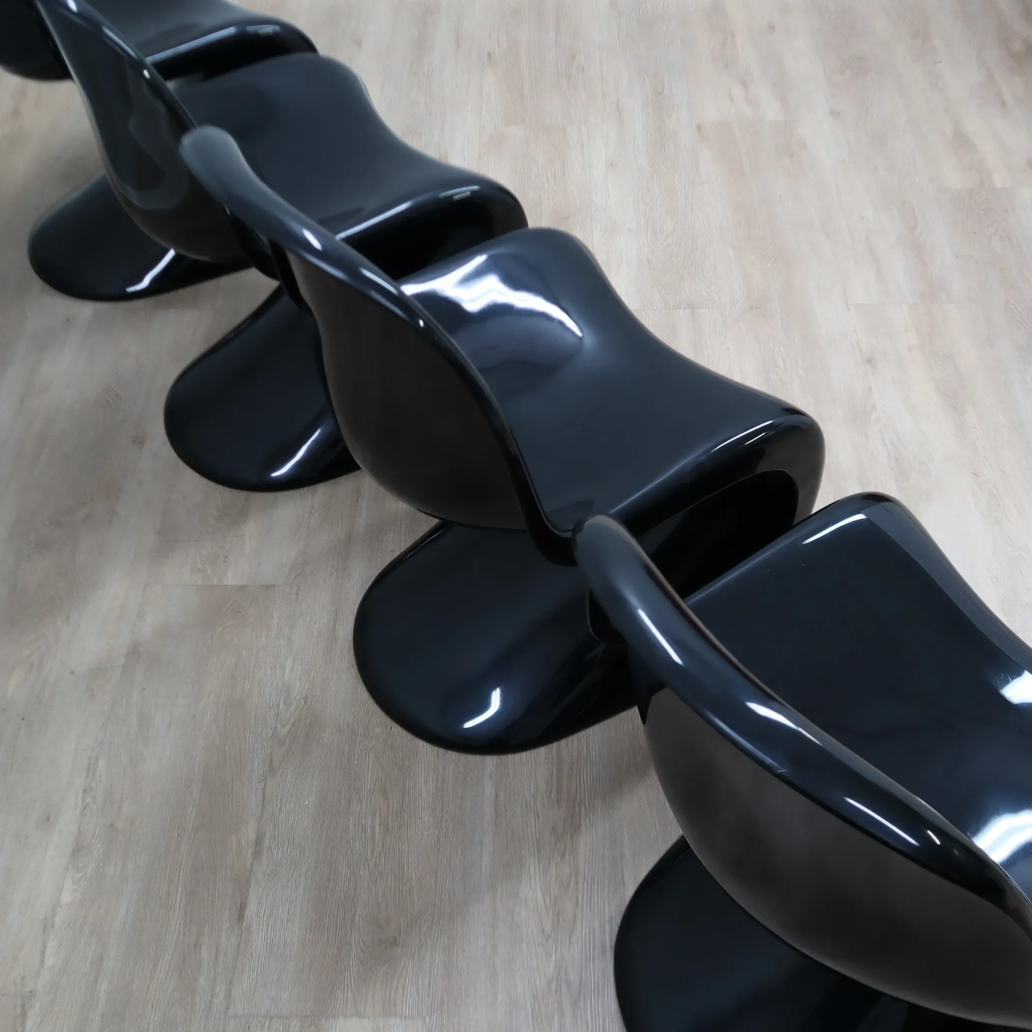 Set of 6 Original Vintage Black Panton Chairs by Verner Panton for Herman M