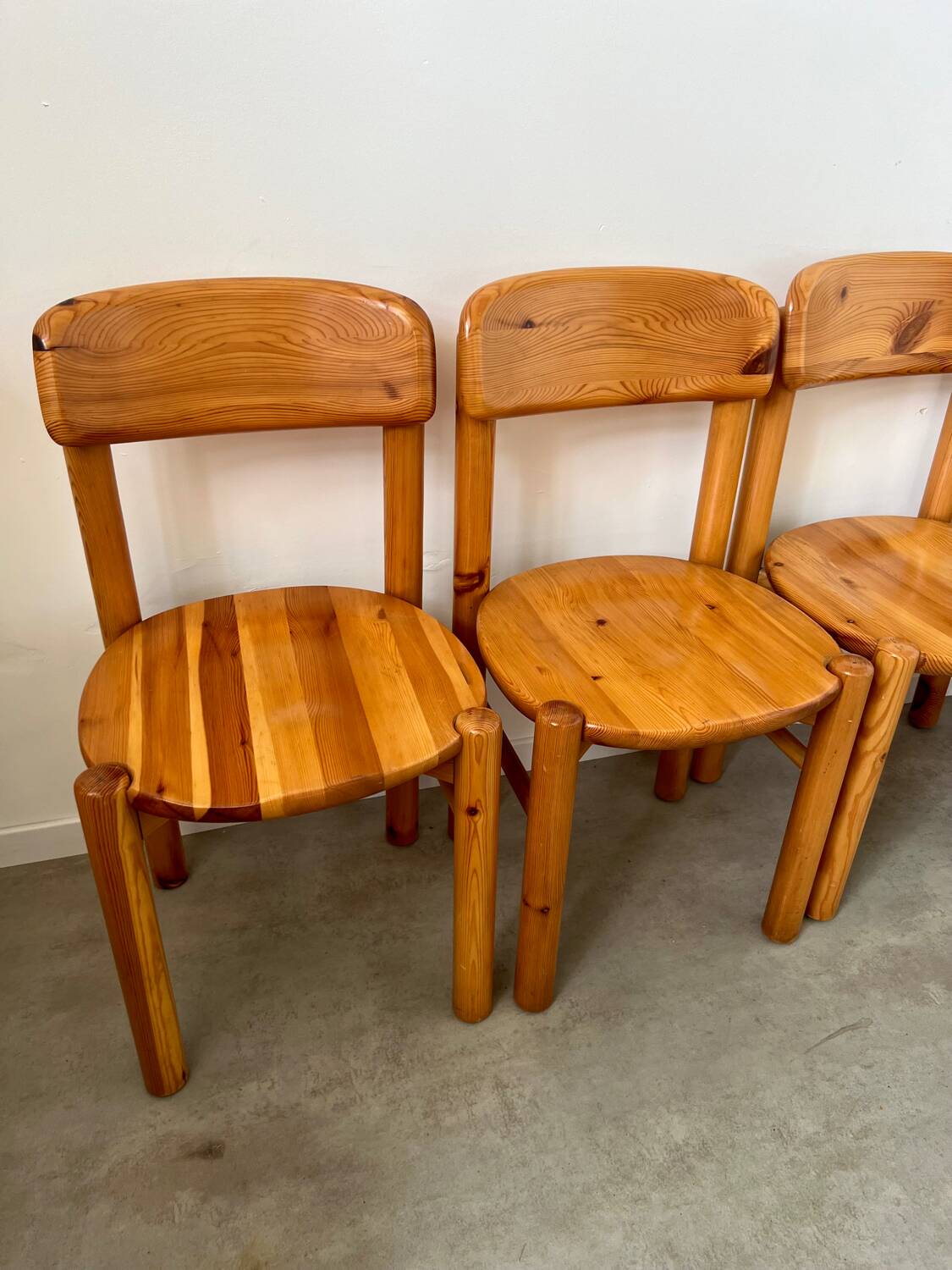 Lot de 5 chaises en pin massif design scandinave Reiner Daumiller vintage années 70