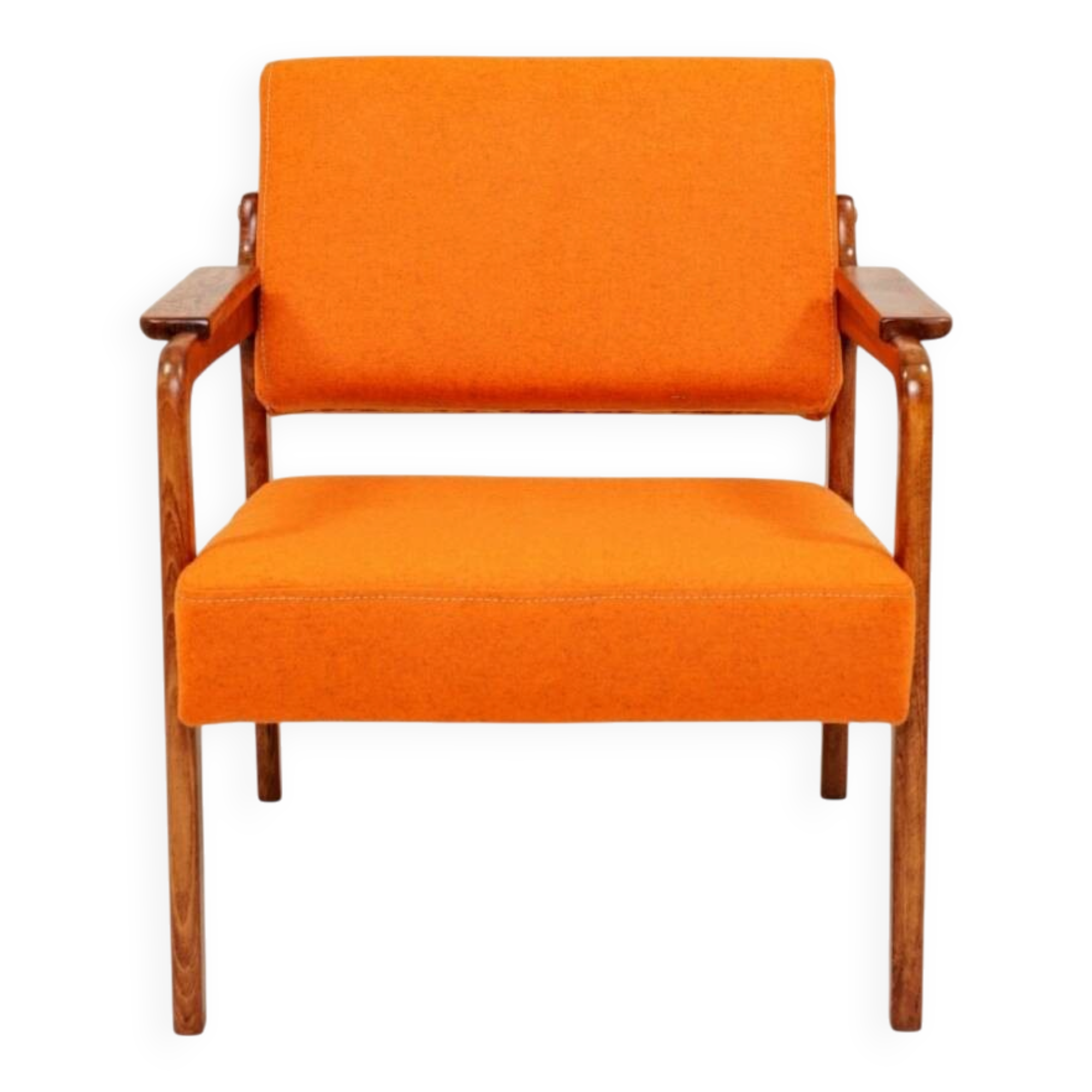 Vintage armchair in papaya orange wool from the 1960s.