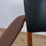 Fauteuil en teck et cuir danois du milieu du siècle, années 1970