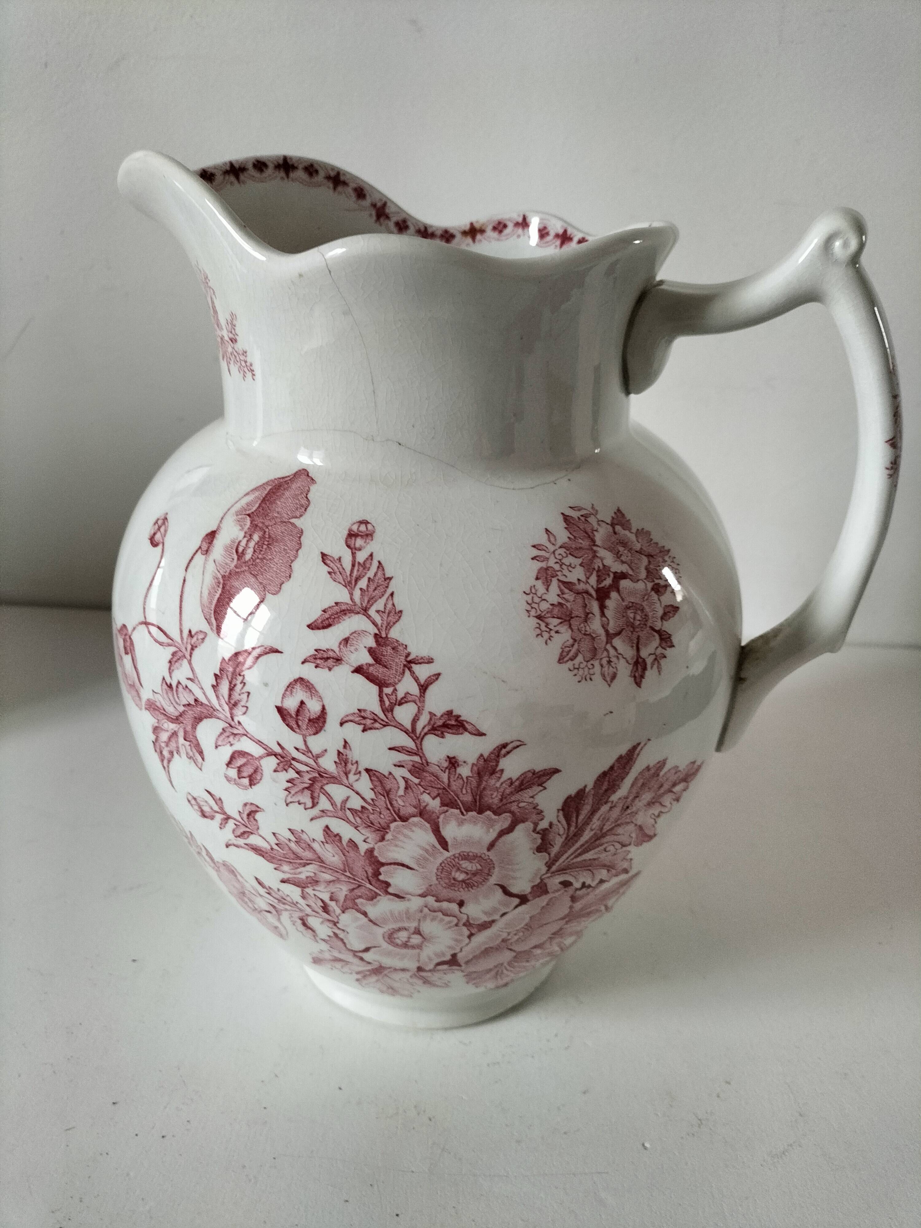 Large earthenware jug – Onnaing pottery (Nord), “Poppy” decoration