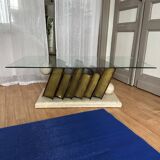 Travertine and glass coffee table