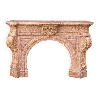 Impressive Napoleon III fireplace in violet brocatelle marble from Spain, circa 1880.