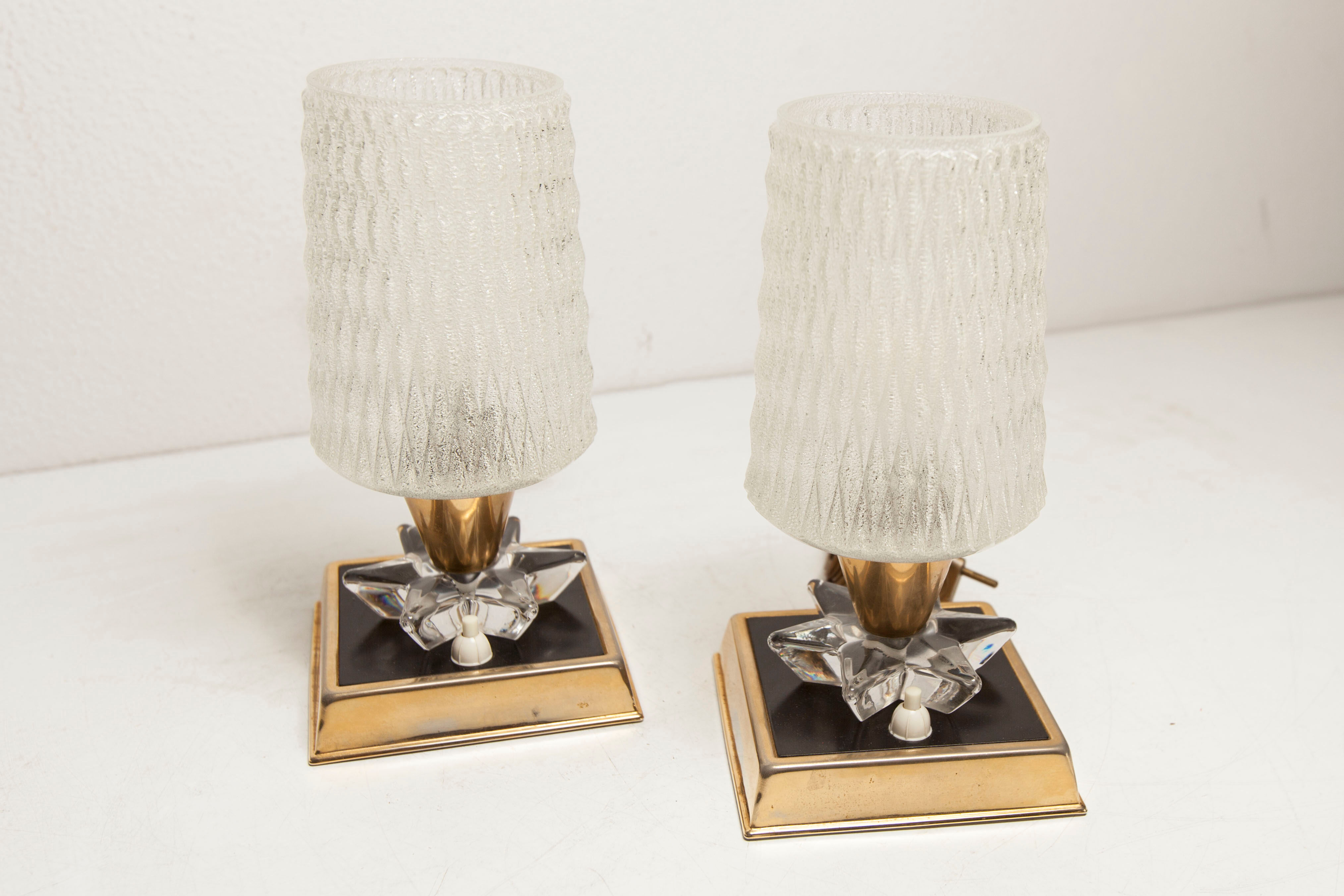 Paire de lampes de chevet 1960 laiton verre etoile