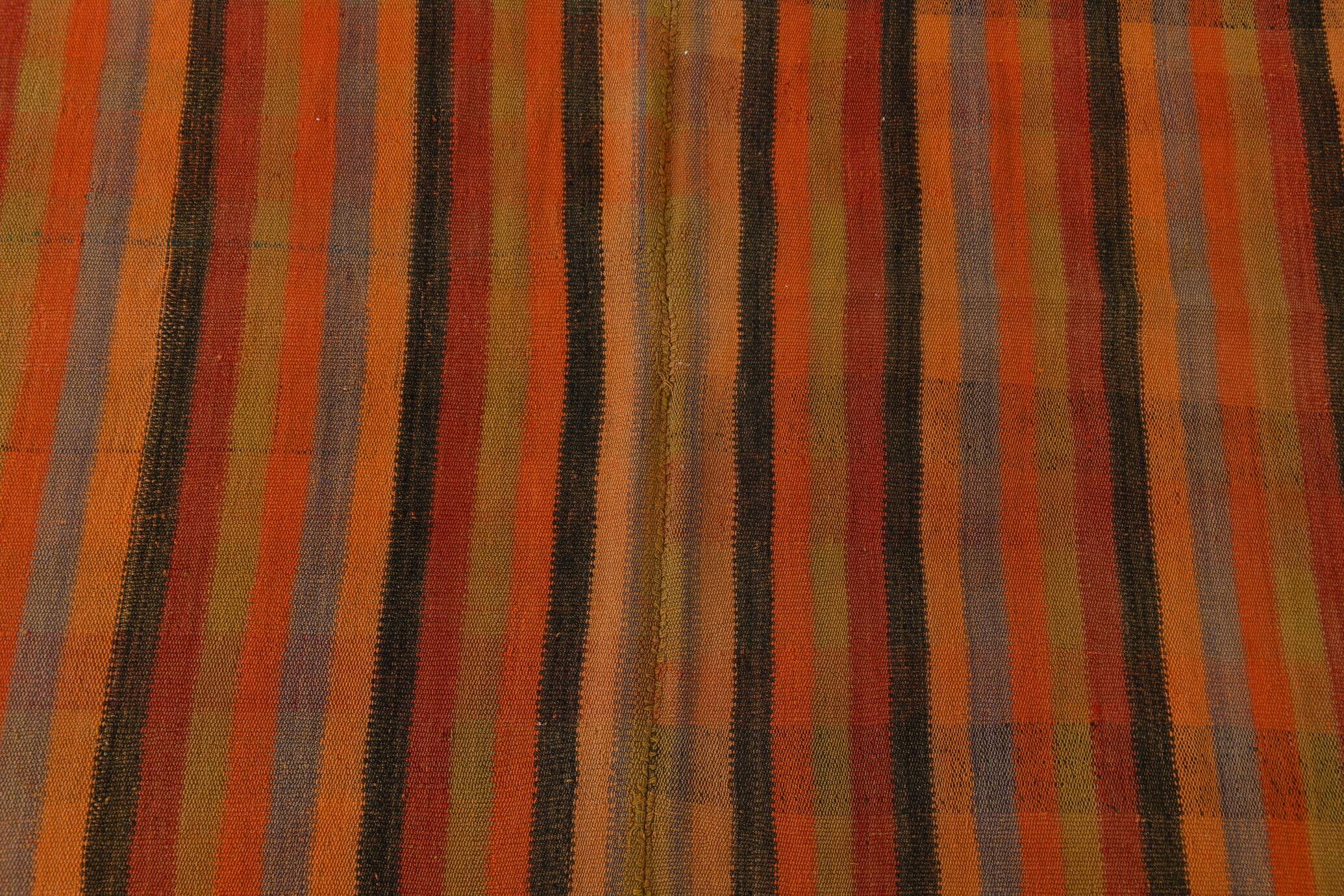 Kilim Vintage à Rayures Fait Main en Laine, Tons Terre et Orange, 200x240
