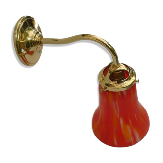 Brass and tulipe sconce in opaline clichy red