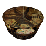 Rattan round table with smoked thick glass