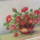 Oil painting red country flowers in a vase.
