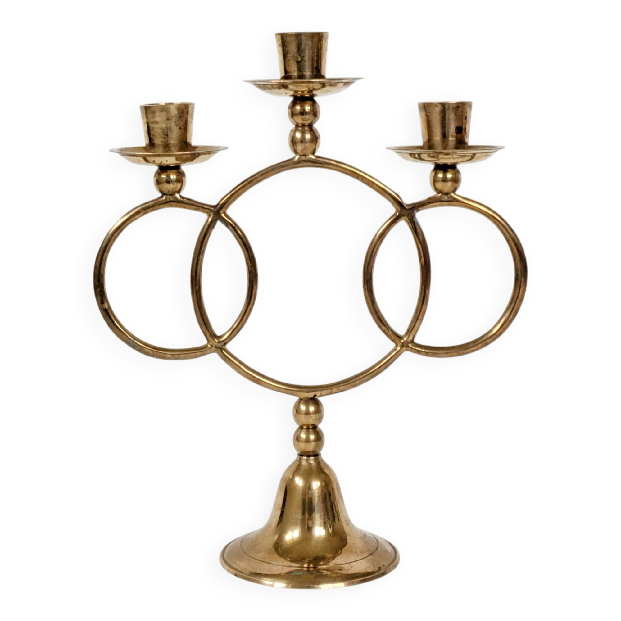 Vintage brass floor chandelier, 3-branch candle holders