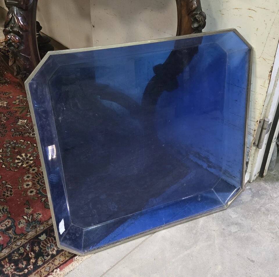 Large rectangular tray with cut corners / lucite and metal