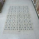 Nomadic Tunisian Berber rug, margoum kilim, ethnic in beige and blue wool.