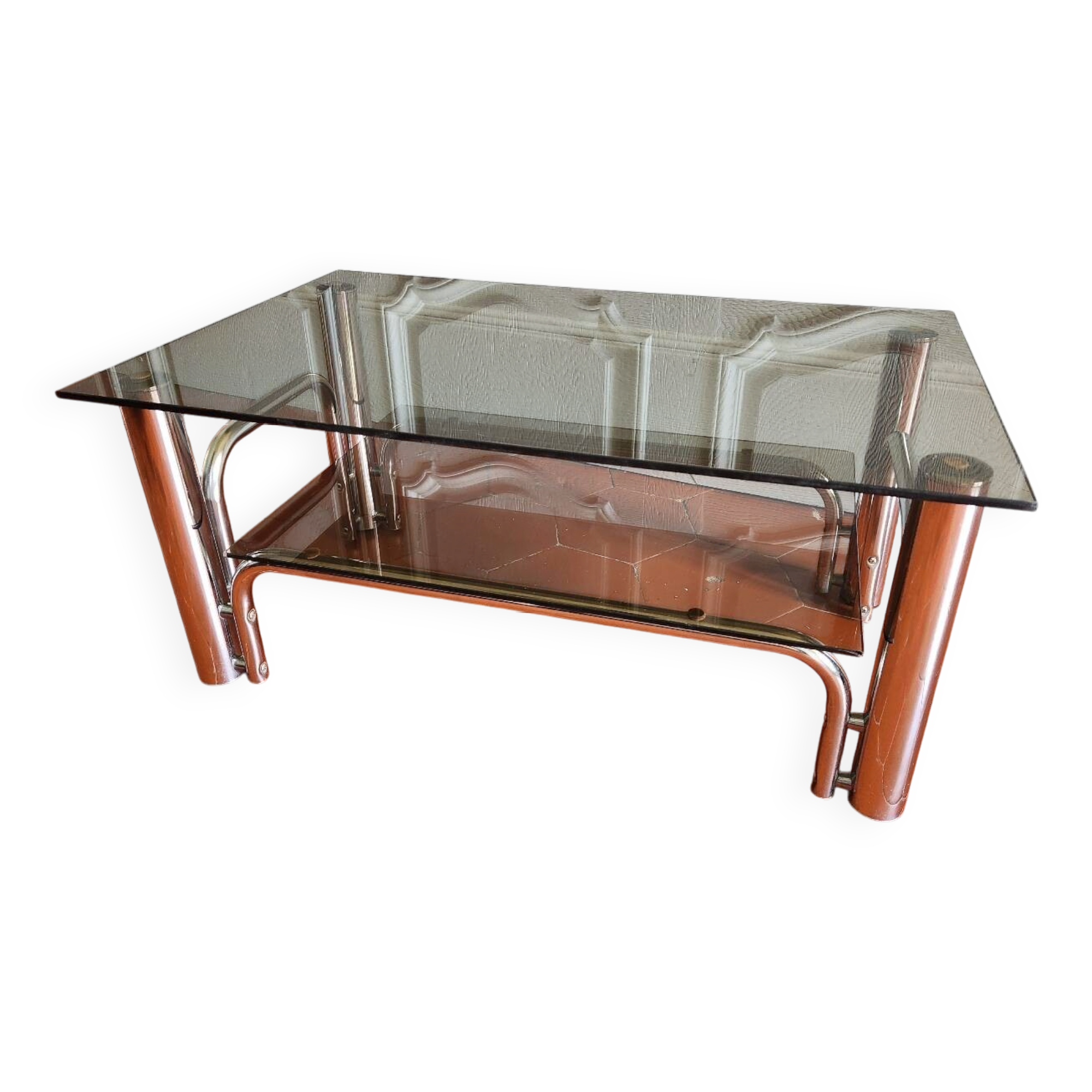 70s chrome and smoked glass coffee table