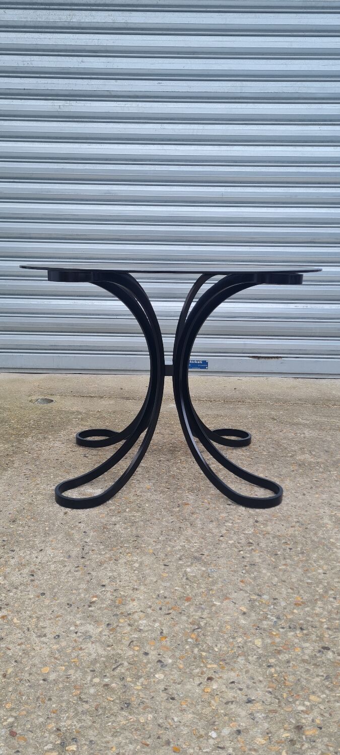 Space Age table in steel with smoked glass top, 1970