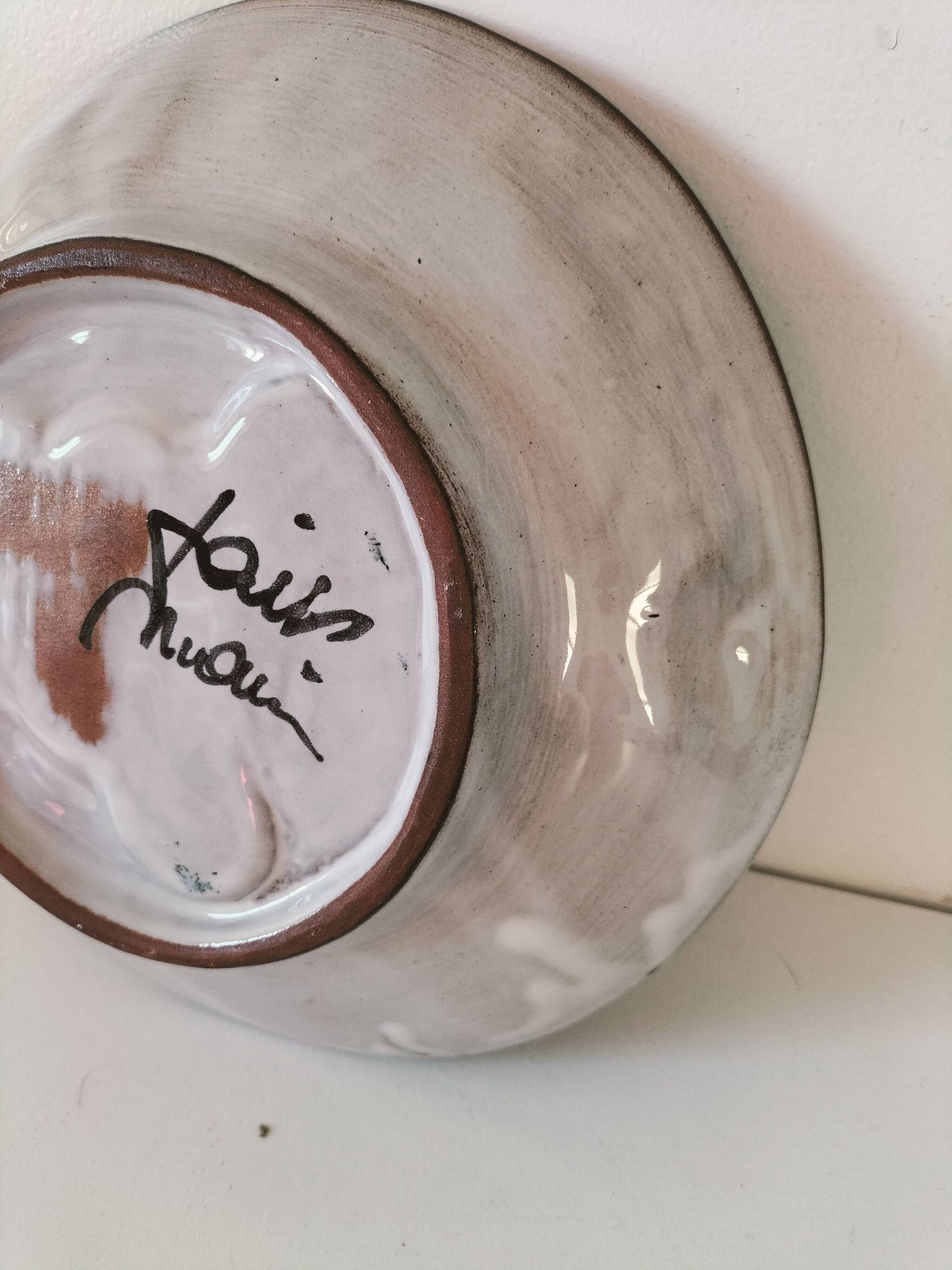 Vintage ceramic bowl – embossed grape pattern in slip style