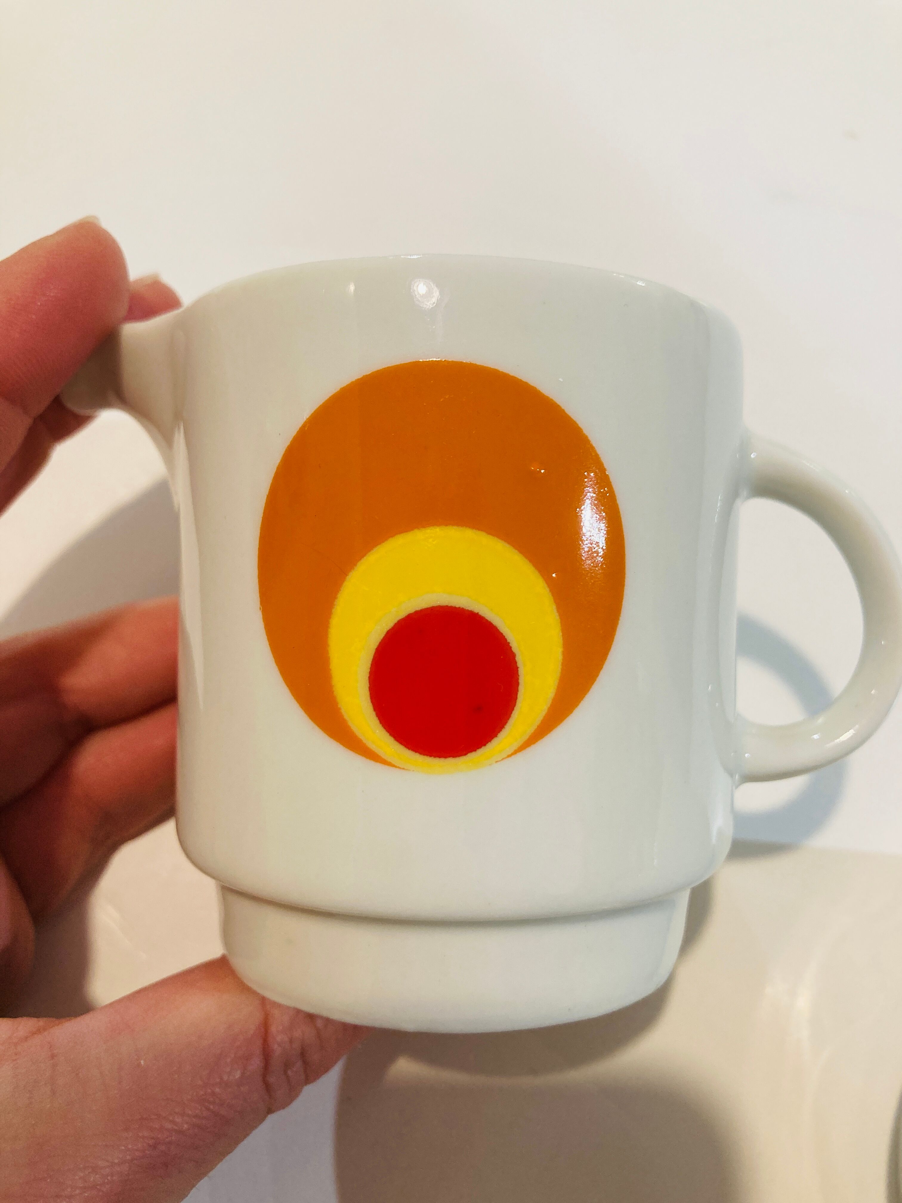 Set 6 cups patterned circles of the 70s Amap Italy- vintage-retro-pop-kitchen