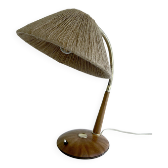 Vintage Scandinavian Lamp, Wood Brass Sisal